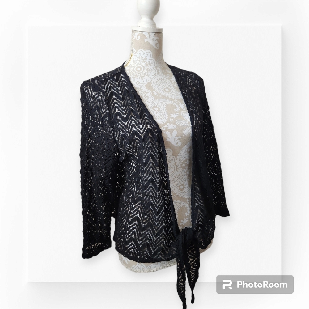 Travelers by Chico's Black Open Knit Cardigan size Large
